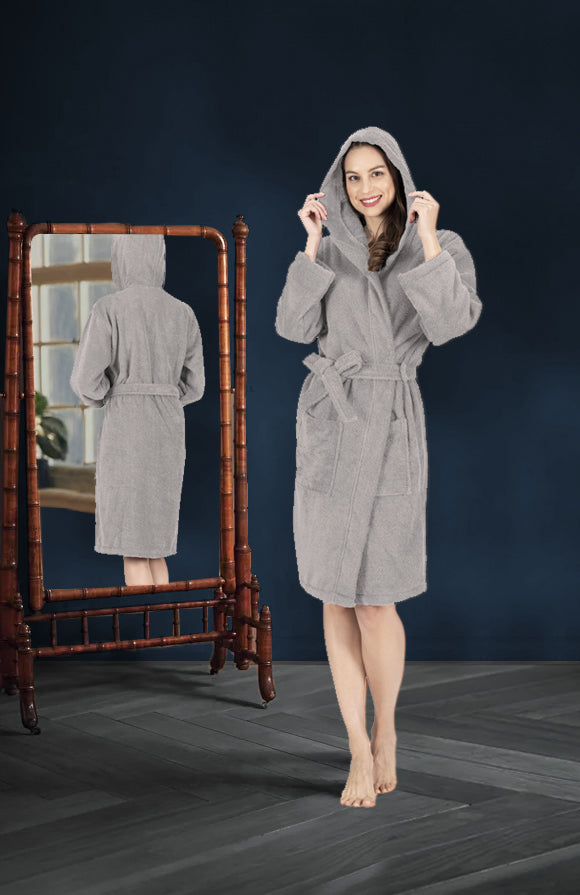 Nine West Hooded Terry Robe - 100% Turkish Cotton STONE Robes - Tophatter Daily Deals