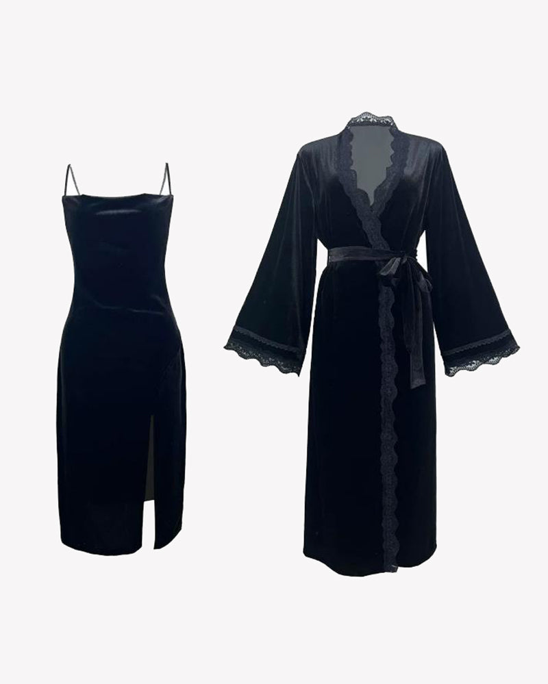 Velvet Belted Robe Velvet Set Avidlove-Robes - Tophatter Daily Deals