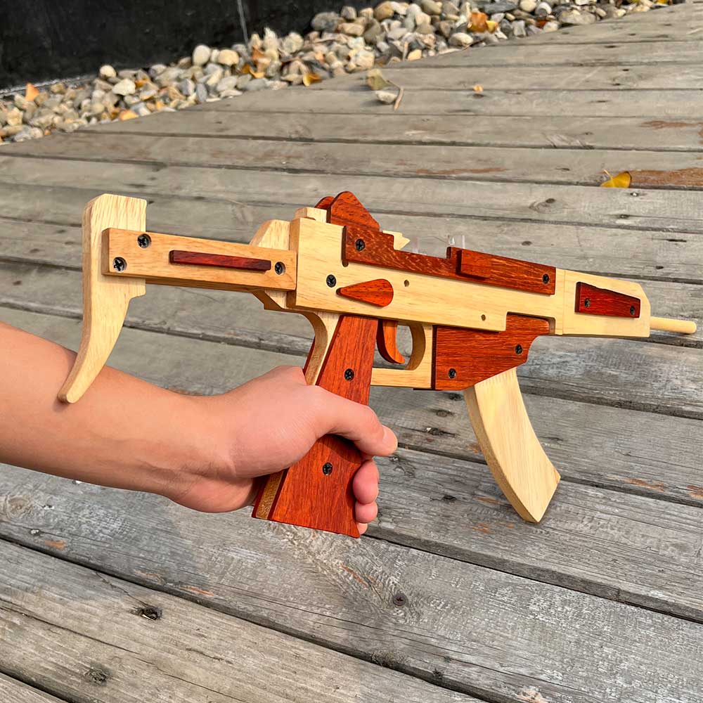Solid Beech Wood MP5 SMG Replica Rubber Band Gun Model Kit - Tophatter Daily Deals
