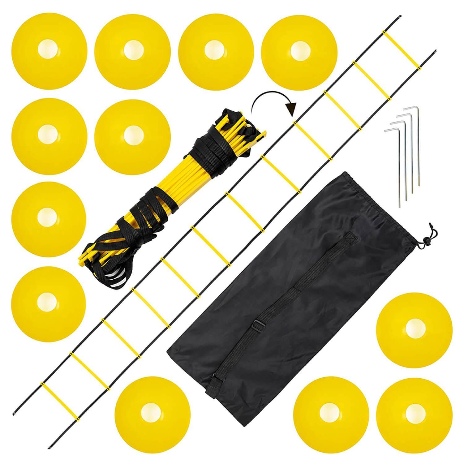 Football Training Ladder - Agility Ladder Speed Training Equipment, Football Agility Speed Training 6m Ladder & Cone Set with Drawstring Carry Bag Apparel & Accessories - Tophatter Daily Deals