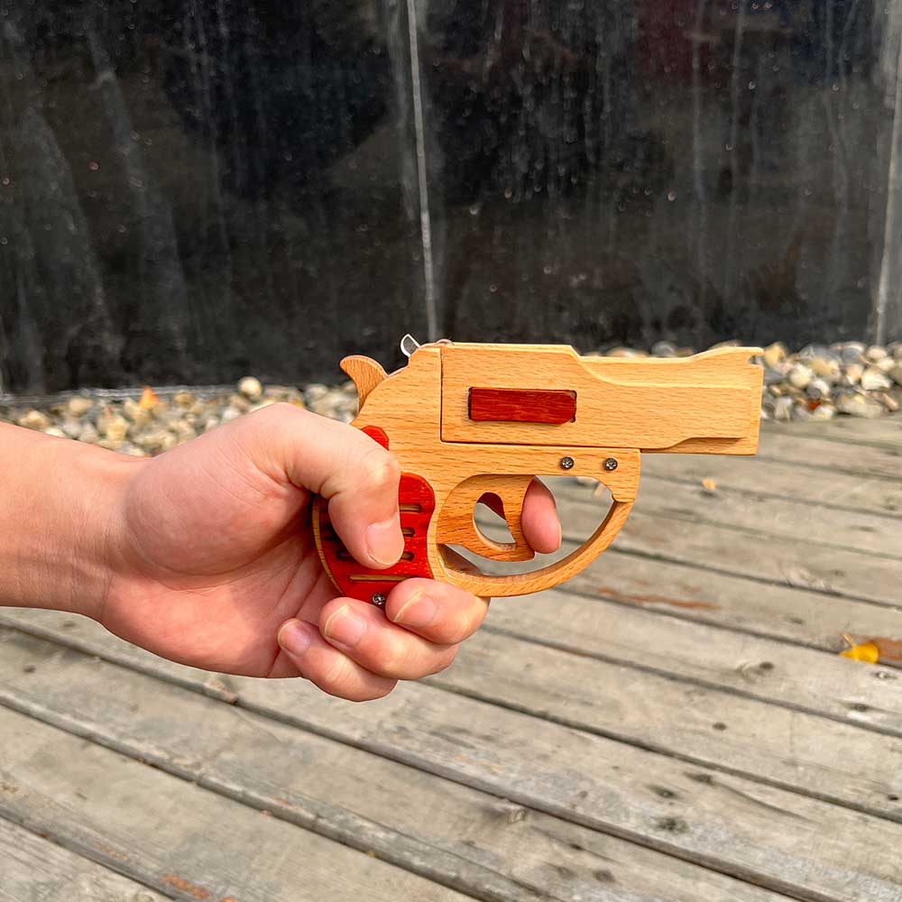 Solid Wood Mini Revolver Rubber Band Gun - Tophatter Daily Deals