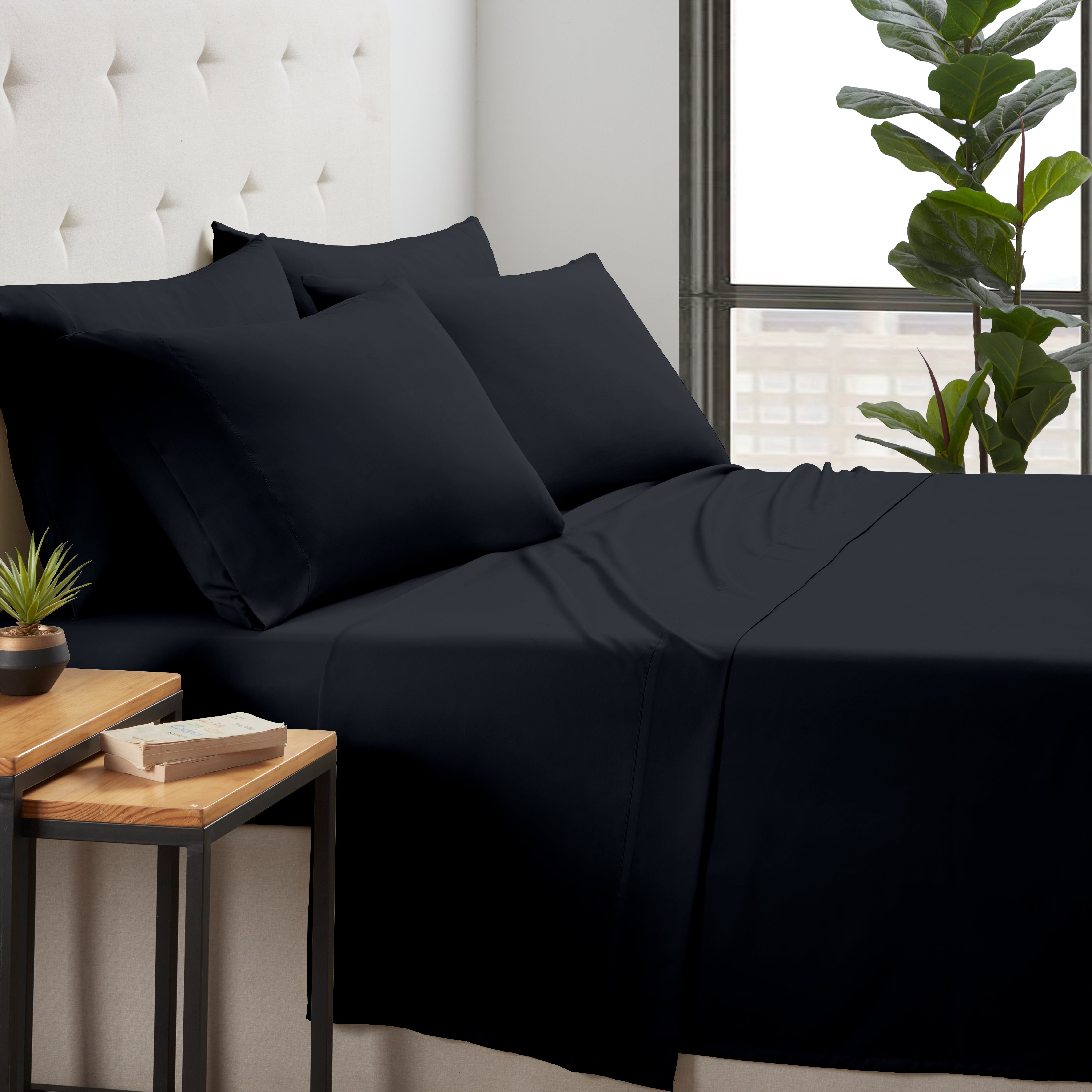 Kathy Ireland 6 Piece Bamboo Cooling Sheet Set Black Bedding - Tophatter Daily Deals