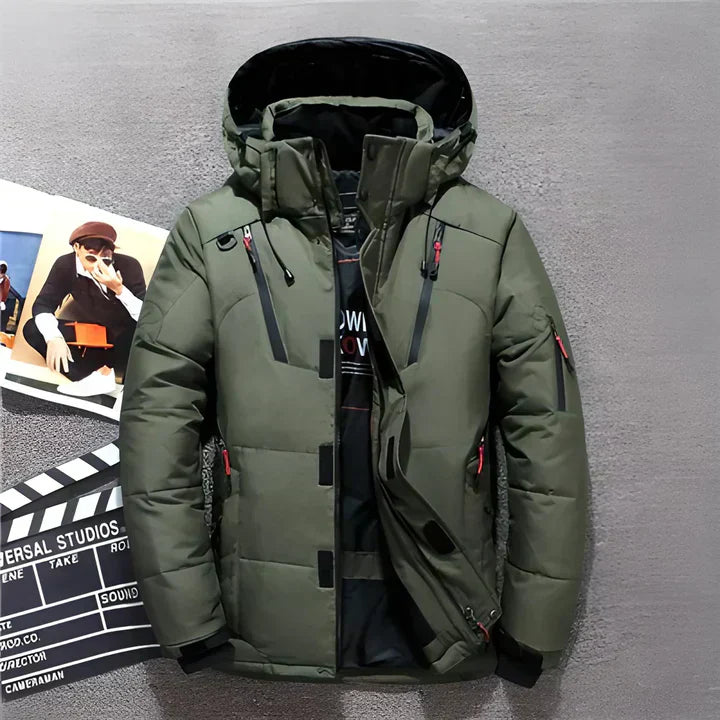 Insulating Men's Puffer Jacket - Hooded Polyester, Winter Green - Tophatter Daily Deals