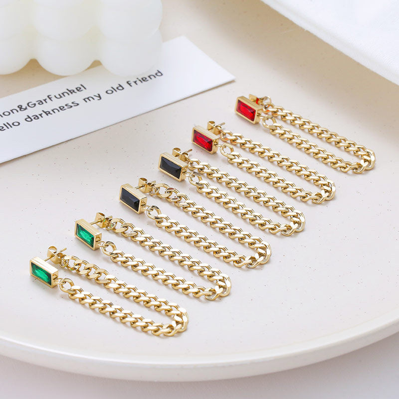 Dangle Chain Earrings with Cubic Zirconia Emerald and Gift Pouch Earrings - Tophatter Daily Deals