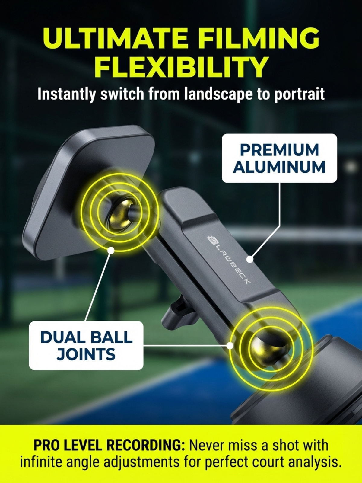 Padel Phone Holder for Glass Courts – MagSafe Compatible with Double Suction Cup & Aluminum Arm Phone Mounts & Holders - Tophatter Daily Deals