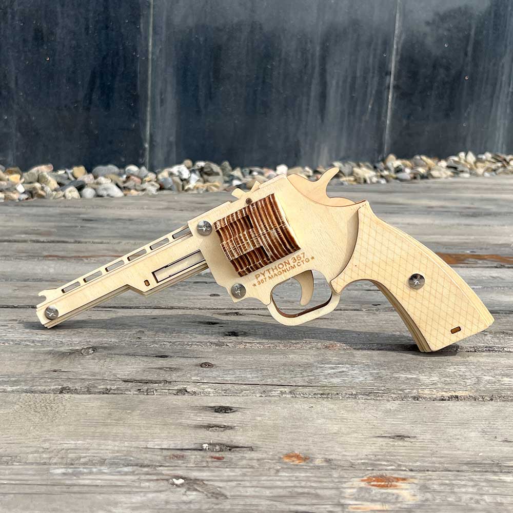 Assembled Revolver Wooden Rubber Band Gun Model Kit - Tophatter Daily Deals