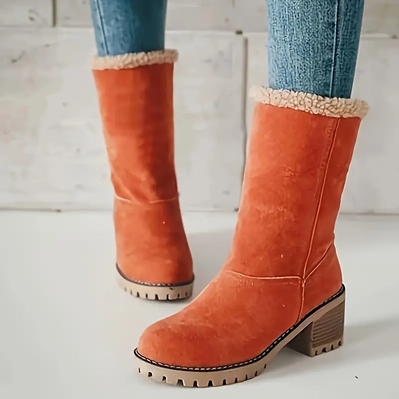 Warm Cozy Women’s Ankle Boots - Platform, Fleece Lined Orange - Tophatter Daily Deals