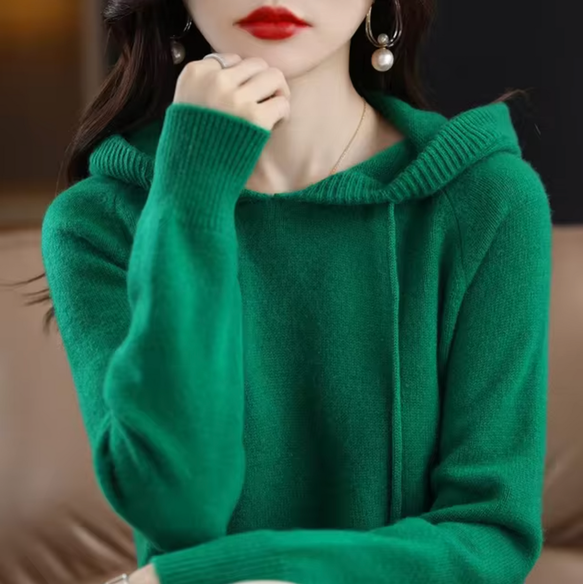 Warm Cozy Womens Knit Hoodie - Relaxed Fit, Soft Knit Green - Tophatter Daily Deals