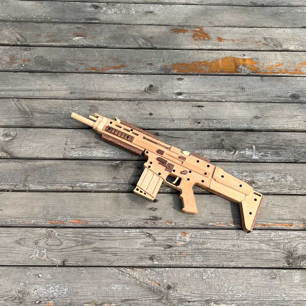 Wooden Scar Assault Rifle Replica Rubber Band Gun Model Kit - Tophatter Daily Deals