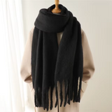 Warm Cozy Womens Winter Scarf - Blanket Fringe Plush Black One Size - Tophatter Daily Deals