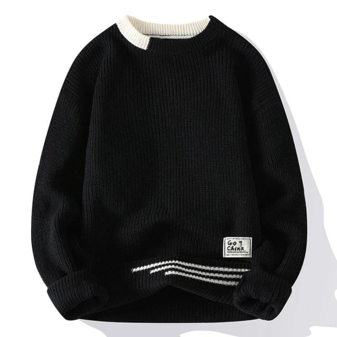 Soft Mens Crewneck Sweater - Relaxed Knit, Warm Casual Black - Tophatter Daily Deals