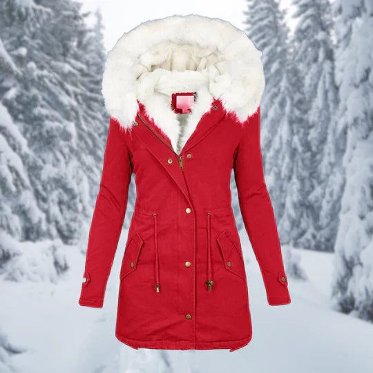 Warm Flattering Women's Parka - Longline, Faux Fur, Winter Red - Tophatter Daily Deals