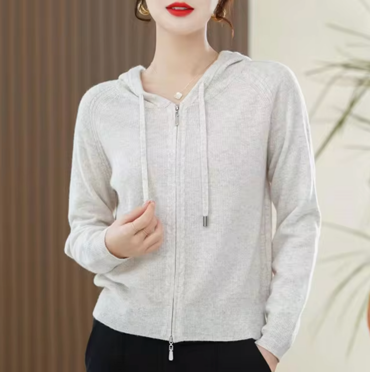 Lightweight Women's Zip Hoodie - Relaxed Knit For Spring White - Tophatter Daily Deals