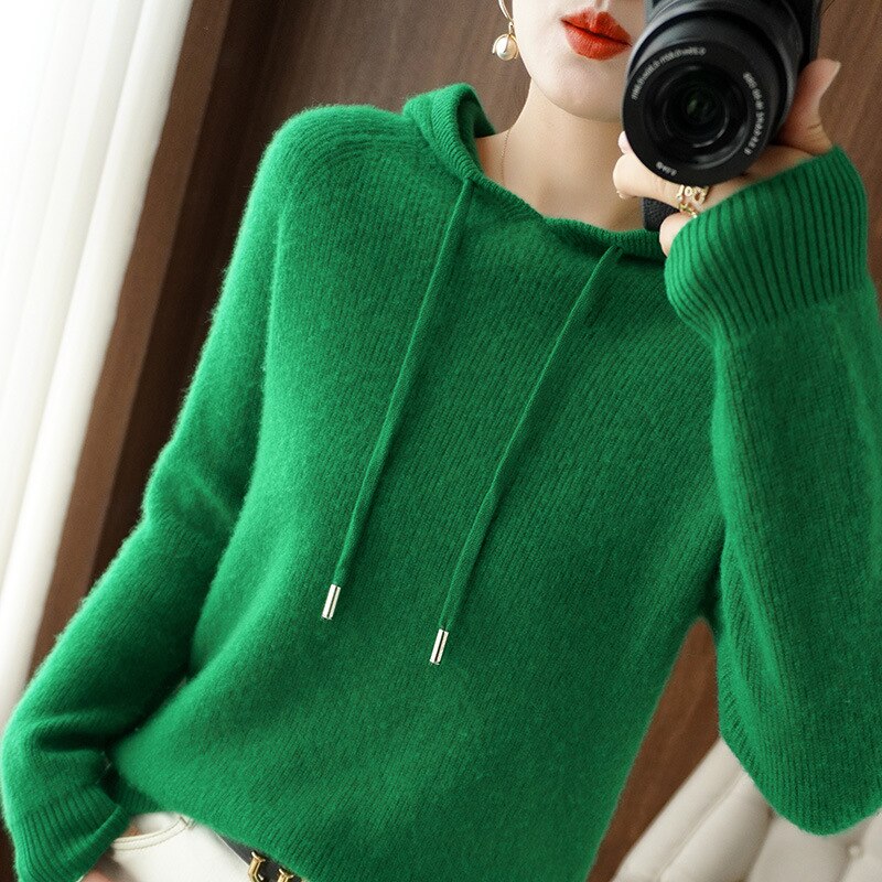 Soft Cozy Women's Hooded Sweater – Drop Shoulder Knit Green - Tophatter Daily Deals