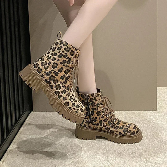 Supportive Women's Ankle Boots - Lace Up Sole, Leopard Brown & Beige - Tophatter Daily Deals
