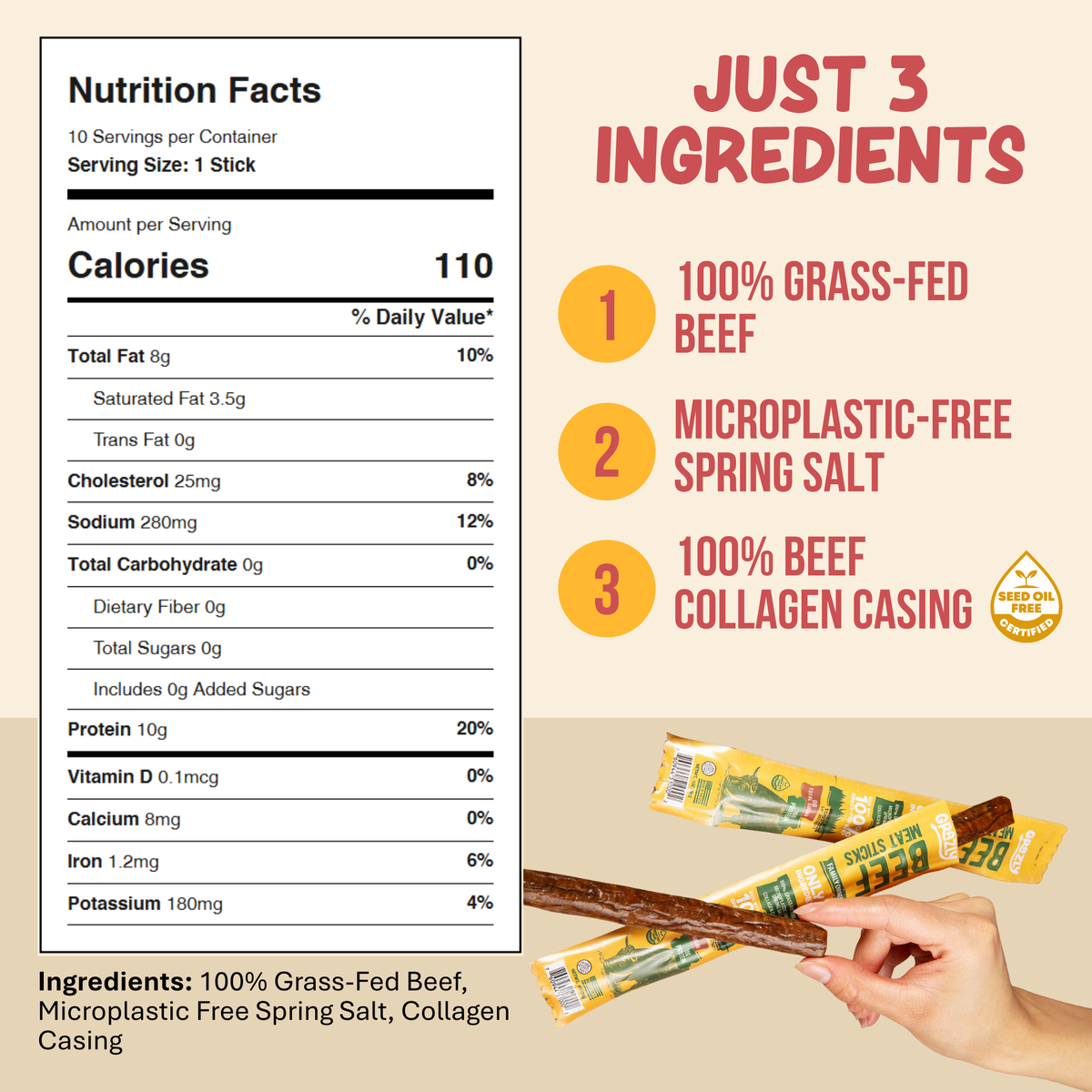 Plain Beef Meat Sticks - 100% Grass-Fed & Finished Health & Wellness - Tophatter Daily Deals