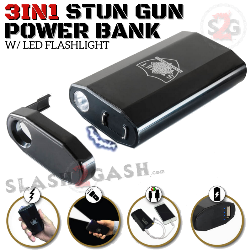 3-In-1 Stun Gun Power Bank Phone Charger w/ LED Flashlight 28M Volts SD-StunGun - Tophatter Daily Deals