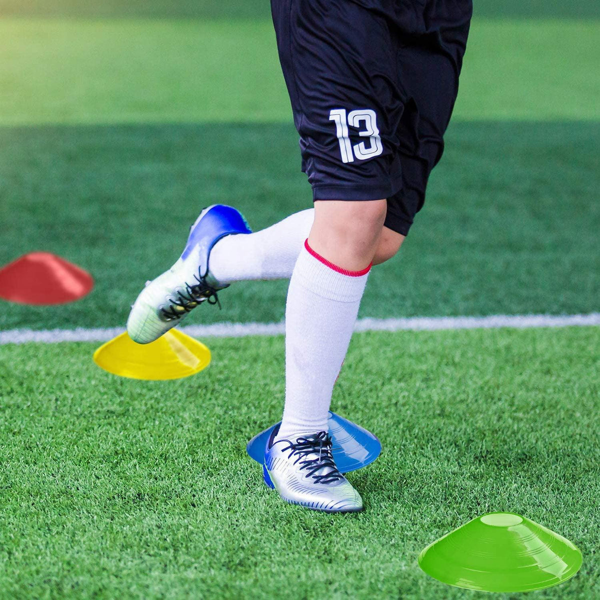 Football Training Cones – Indoor/Outdoor Use – Set of 50 Sports Safety Space Marker Cones with Stand and Bag. Soccer - Tophatter Daily Deals