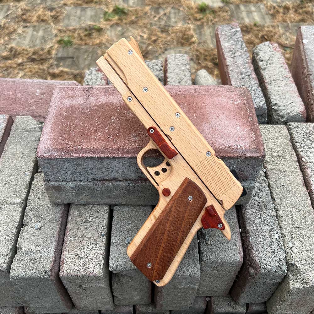 Assembled M1911 Wooden Replica Rubber Band Gun - Tophatter Daily Deals