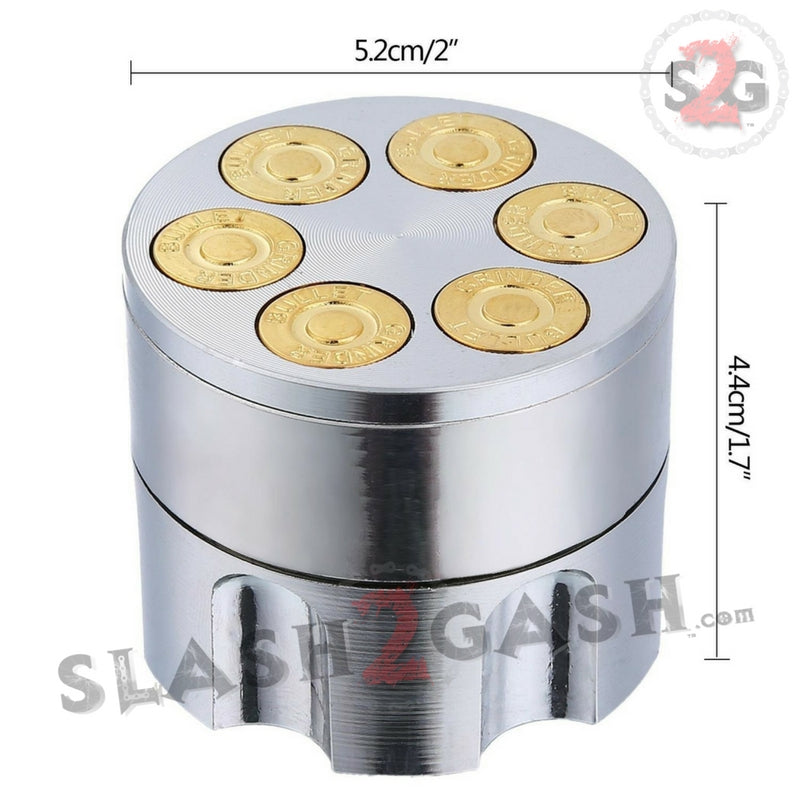 Revolver Bullet Herb Grinder Tobacco Mill - Large 2 Inch 3 piece Large 2" - Silver (v1) Large Bullets Smoking Accessories - Tophatter Daily Deals