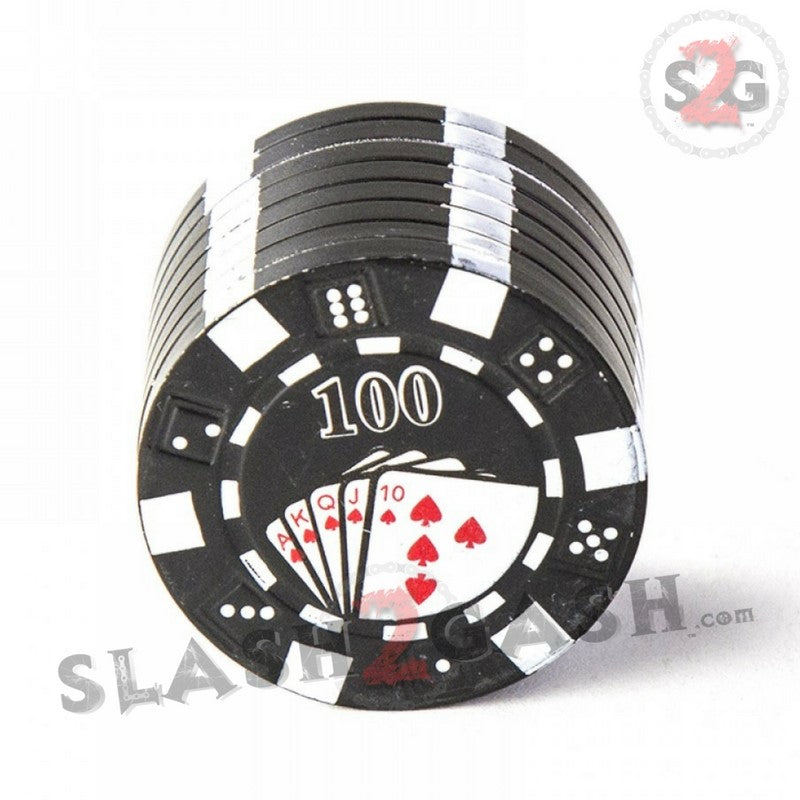 Casino Poker Chips Tobacco Herb Grinder 1.5" - 3 pieces METAL Black Smoking Accessories - Tophatter Daily Deals