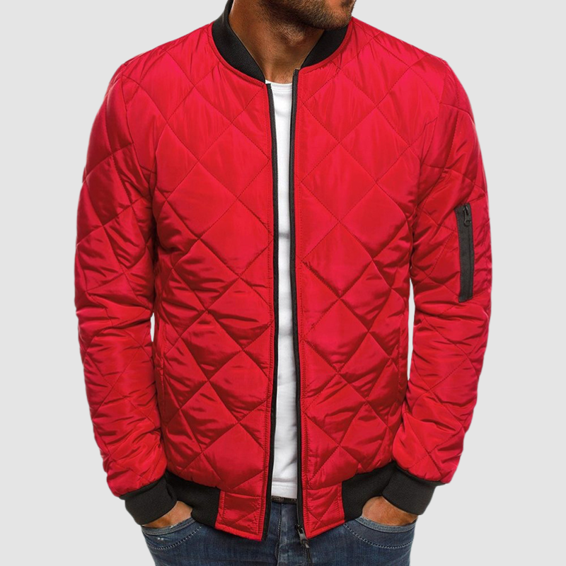 Lightweight Men's Quilted Jacket - Bomber, Ribbed Collar Red - Tophatter Daily Deals