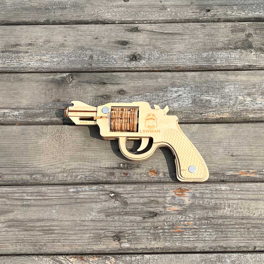 Assembled Colt Law Enforcement Officer Wooden Rubber Band Gun Model Kit - Tophatter Daily Deals