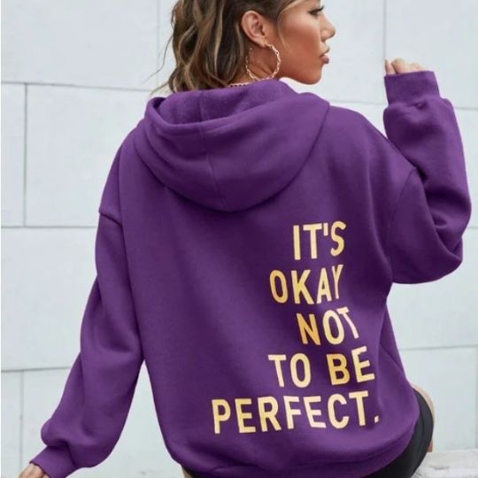 Oversized Women’s Hoodie - Relaxed Back Slogan Cotton Blend Purple - Tophatter Daily Deals