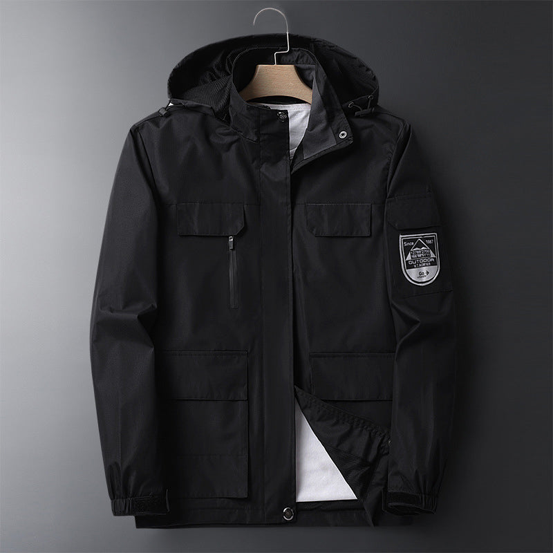 Waterproof Men's Rain Jacket - Hooded Colorblock, Packable - Tophatter Daily Deals
