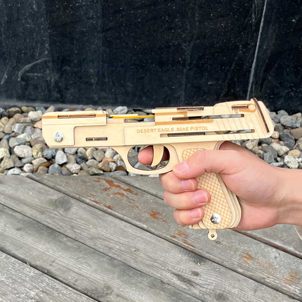 Solid Wooden Rubber Band Pistol With Functional Clip - Tophatter Daily Deals