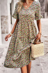 Floral V-Neck Flounce Sleeve Midi Dress Casual Dresses - Tophatter Daily Deals