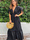 Plunge Neck Tie Sleeve Maxi Dress Black Casual Dresses - Tophatter Daily Deals