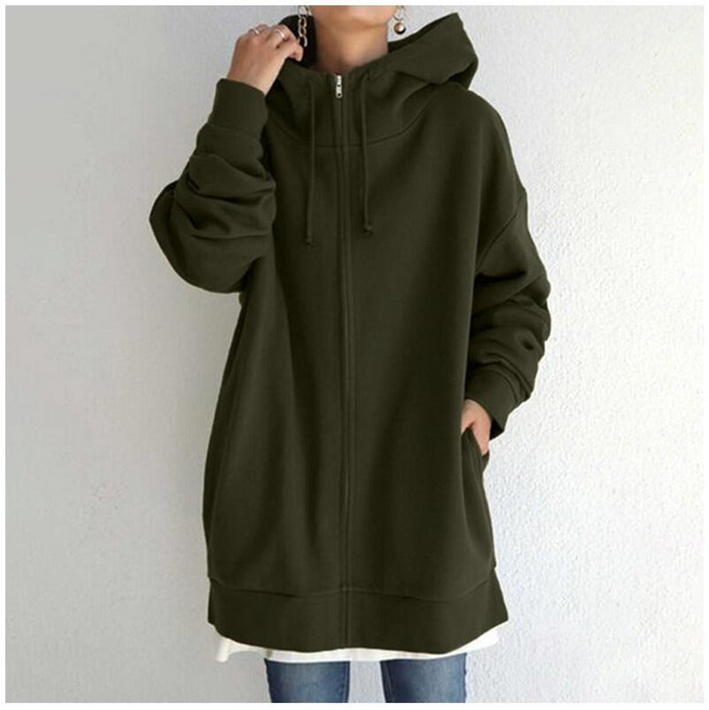 Warm Womens Fleece Hoodie - Oversized, Brushed Fleece Army green - Tophatter Daily Deals