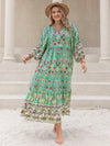 Plus Size Floral V-Neck Balloon Sleeve Midi Dress Mid Green Casual Dresses - Tophatter Daily Deals