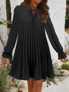 Tie Neck Flounce Sleeve Mini Dress Black Casual Dresses - Tophatter Daily Deals