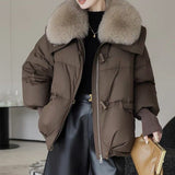 Insulating Women's Puffer Jacket - Short Boxy Fur Collar 3D Changing Face Moving Picture Frame - Tophatter Daily Deals