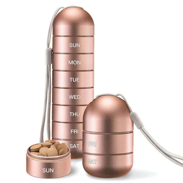 Pill Organizer Aluminum 7 Day Travel Container Waterproof Rose Gold - Tophatter Daily Deals