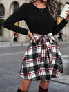 Tied Plaid Round Neck Long Sleeve Dress Casual Dresses - Tophatter Daily Deals