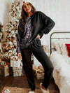 Leopard Round Neck Sweatshirt and Pants Lounge Set Black Loungewear Sets - Tophatter Daily Deals