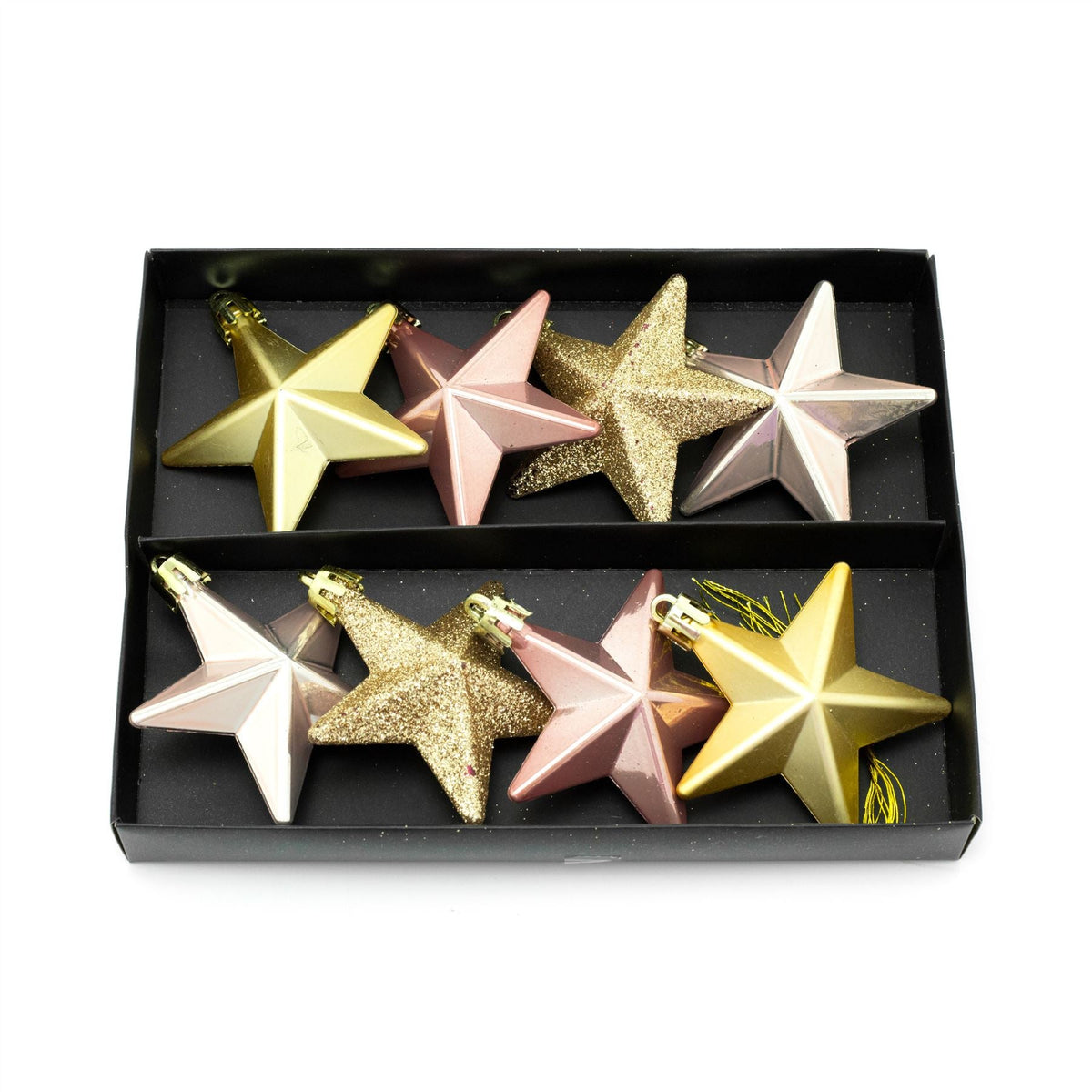 Rose Gold 8 Piece Mini Christmas Star Baubles | Set Of 8 Star Christmas Tree Bauble Decorations | Xmas Tree Baubles Gold Christmas Tree Ornaments Tree Decoration - Tophatter Daily Deals