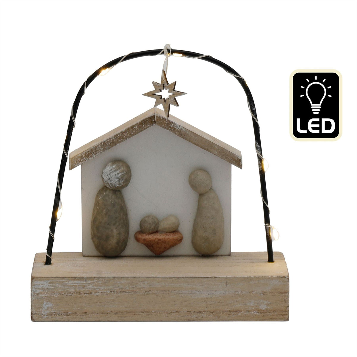 LED Pebble Nativity Set Decoration | Mini Light-up Nativity Scene Ornament 15cm Nativity Set - Tophatter Daily Deals