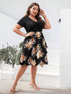 Plus Size Printed Ruched V-Neck Short Sleeve Dress Casual Dresses - Tophatter Daily Deals