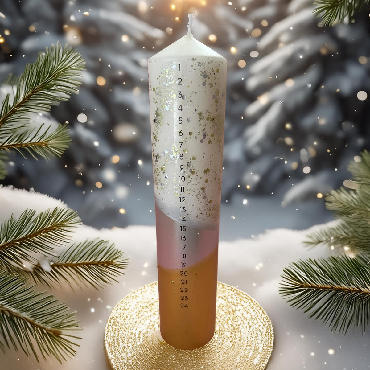 The Colour Emporium Gilded Silver Hand-dipped Christmas Advent Pillar Candle Advent Candle - Tophatter Daily Deals