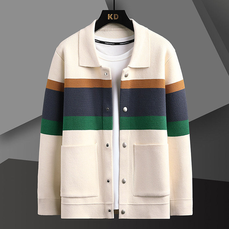 Soft Mens Cardigan Jacket - Relaxed Lapel, Polyester Casual Beige 3D Changing Face Moving Picture Frame - Tophatter Daily Deals