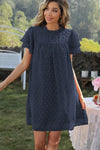 Swiss Dot Round Neck Flutter Sleeve Dress Navy Casual Dresses - Tophatter Daily Deals