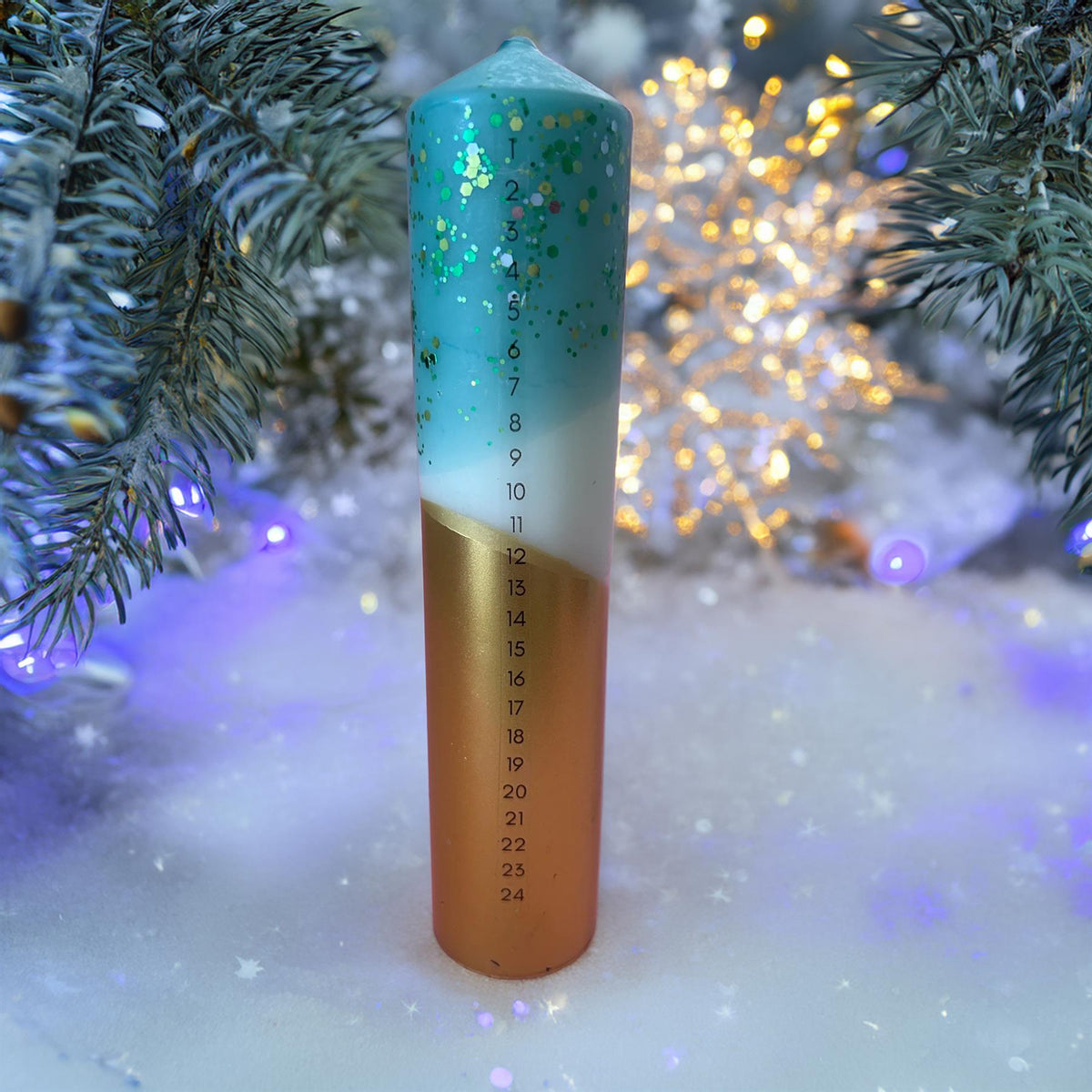 The Colour Emporium Crushed Emerald Hand-dipped Christmas Advent Pillar Candle Advent Candle - Tophatter Daily Deals