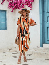 Slit Printed Short Sleeve Shirt Dress Casual Dresses - Tophatter Daily Deals