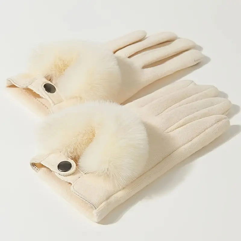 Insulating Women’s Winter Gloves – Faux Fur Trim, Cashmere - Tophatter Daily Deals