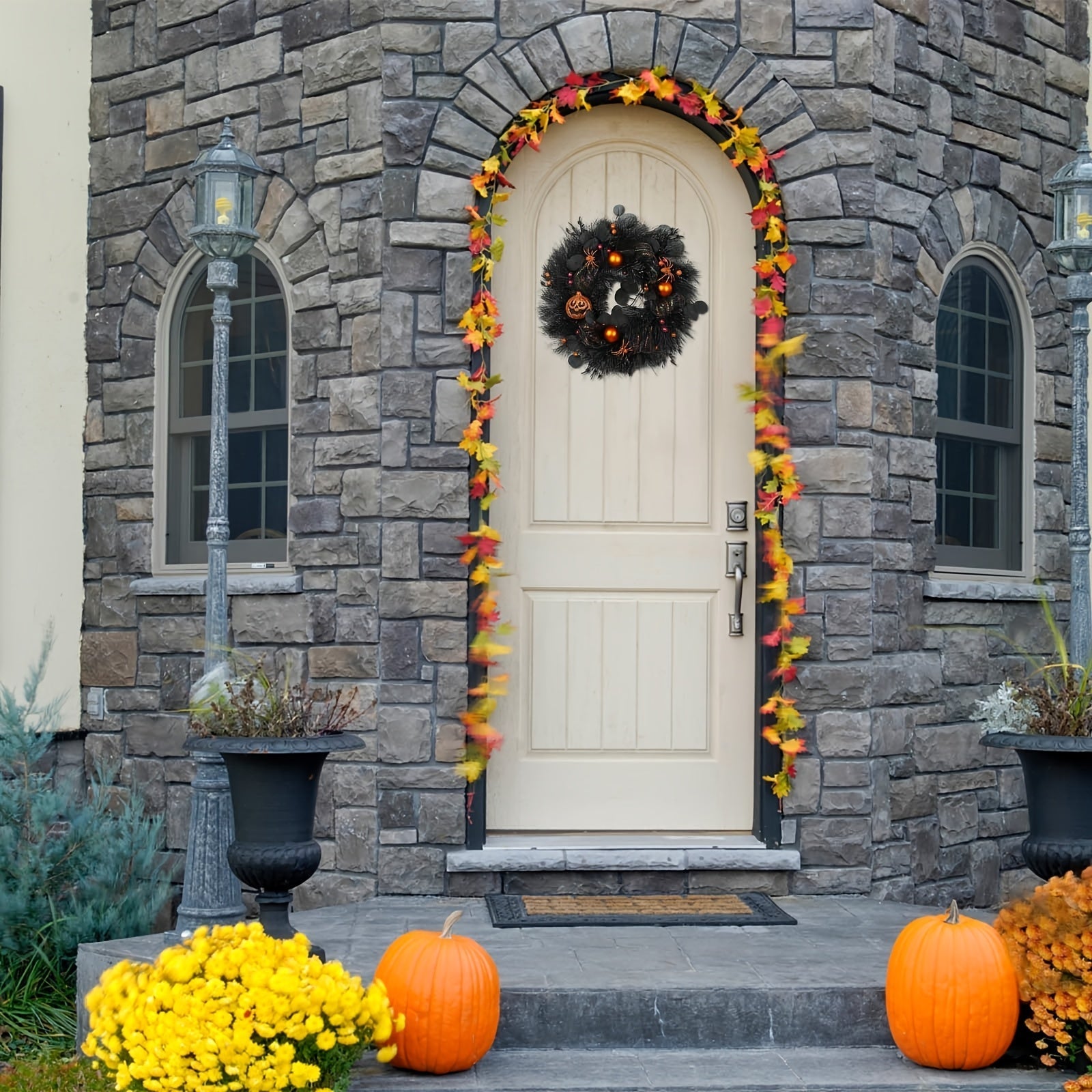 Halloween Black Wreath with Pumpkin Skull Halloween - Tophatter Daily Deals
