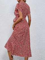 Printed Surplice Flutter Sleeve Midi Dress Casual Dresses - Tophatter Daily Deals